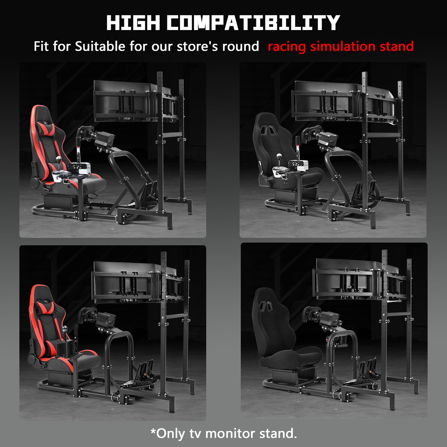 Dardoo Sim Racing Triple Monitor Stand with Adjustable Height & Width for 27 or 32 Inch Display 3 Screens TV Mount Compatible with Round Tube Racing Sim Cockpit