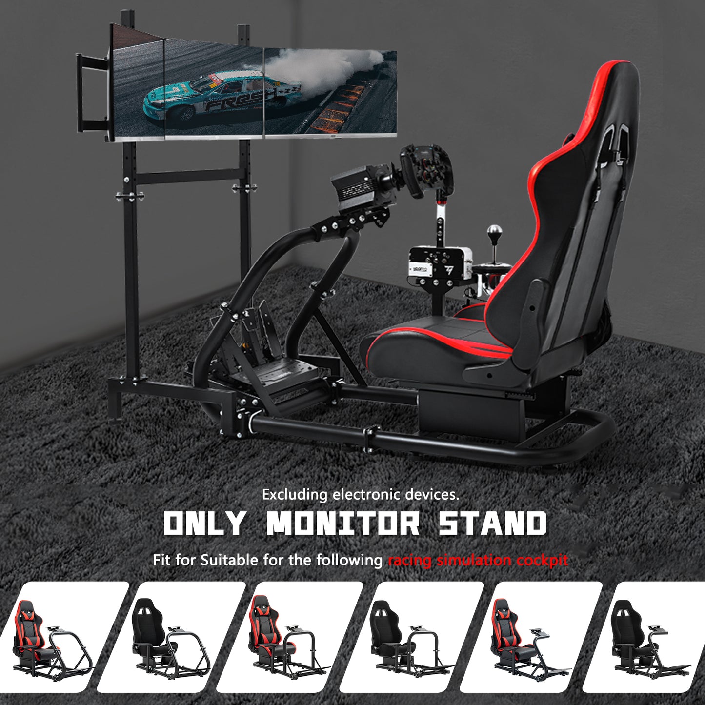 Dardoo Sim Racing Triple Monitor Stand with Adjustable Height & Width for 24-32 Inch Display 3 Screens TV Mount Compatible with Round Tube Racing Sim Cockpit