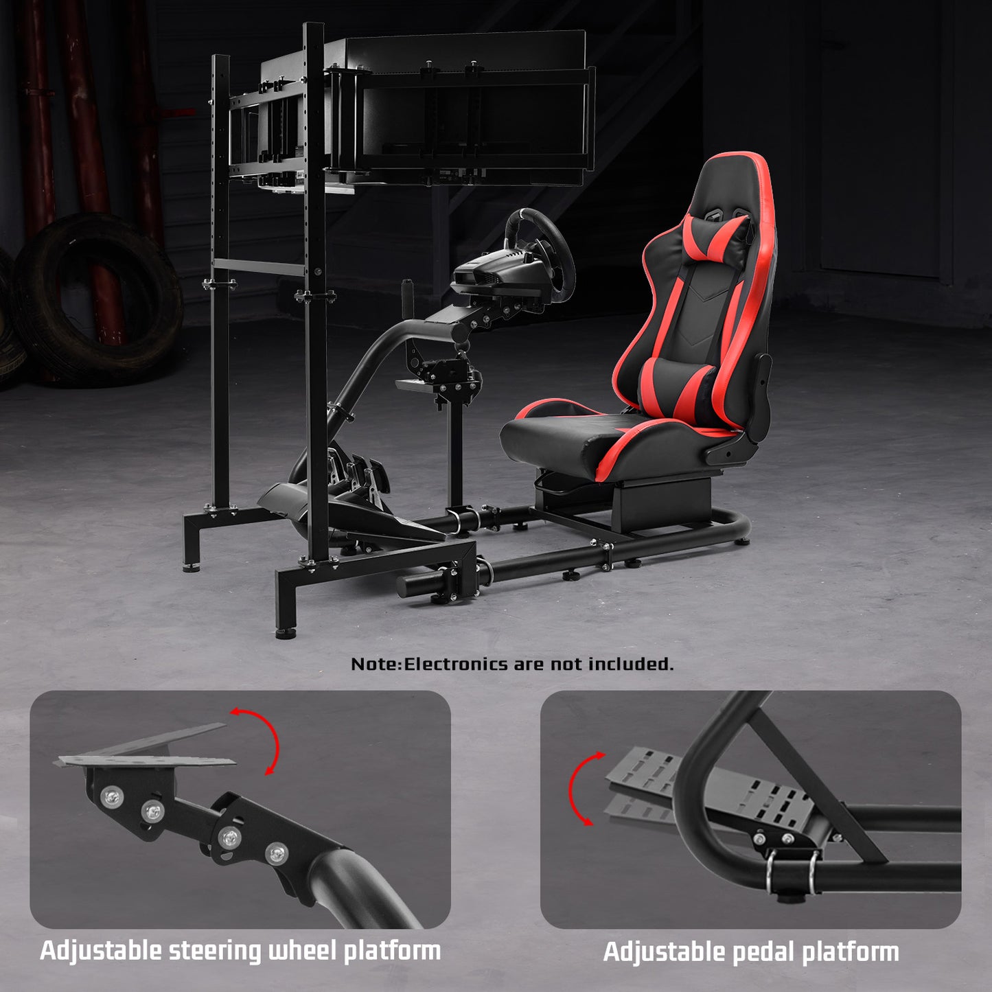 Dardoo Inspired Racing Sim Simulator Cockpit with Red Seat and  Triple Monitor Stand, Fit for Logitech G29,G25,G920,G923,T248,NOT Include Wheel Shifter Pedals