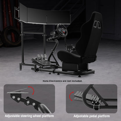 Dardoo Inspired Racing Sim Simulator Cockpit with Black Seat and  Triple Monitor Stand, Fit for Logitech Thrustmaster G29,G25,G920,G923,T248,NOT Include Wheel Shifter Pedals