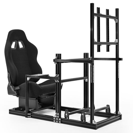 Dardoo 3060 Aluminum Racing Simulator Cockpit with Black Seat and TV Stand , Fully Adjustable,  Support for Logitech/Thrustmaster/Fanatec G29 G923 G920 T248 T300 GSL DD, Not Include Steering Wheel,Pedals,Handbrake