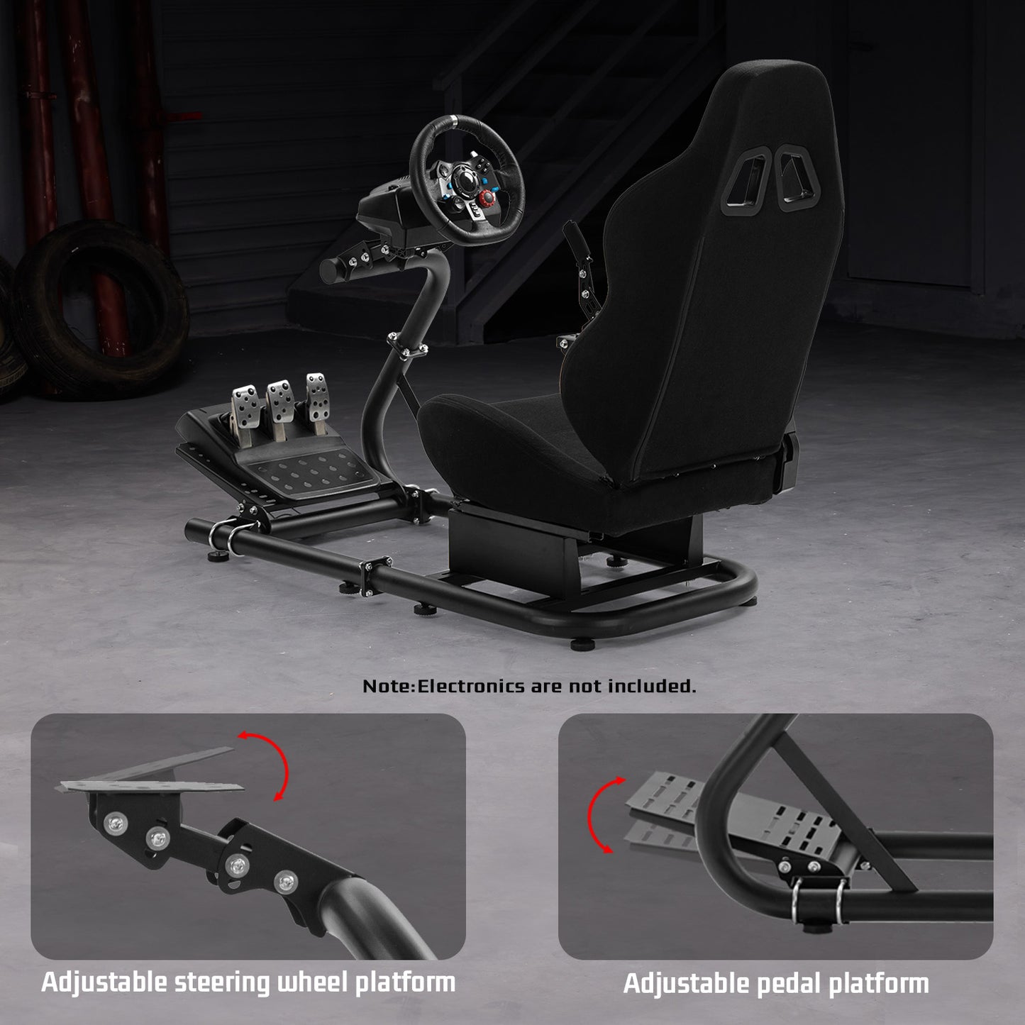 Dardoo Racing Simulator Cockpit with Black Seat, Adjustable Cockpit Simulator, Fit for Logitech G923 G29 G920, Thrustmaster Wheels Stabilized Driving Sim Cockpit, Without Wheel, Pedal and Hand Brake