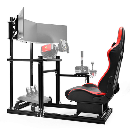 Dardoo 3060 Aluminum Racing Simulator Cockpit with Red Seat and Triple TV Stand , Fully Adjustable,  Support for Logitech/Thrustmaster/Fanatec G29 G923 G920 T248 T300 GSL DD, Not Include Steering Wheel,Pedals,Handbrake