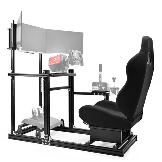 Dardoo 3060 Aluminum Racing Simulator Cockpit with Black Seat and Triple TV Stand , Fully Adjustable,  Support for Logitech/Thrustmaster/Fanatec G29 G923 G920 T248 T300 GSL DD, Not Include Steering Wheel,Pedals,Handbrake