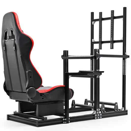 Dardoo 3060 Aluminum Racing Simulator Cockpit with Red Seat and TV Stand , Fully Adjustable,  Support for Logitech/Thrustmaster/Fanatec G29 G923 G920 T248 T300 GSL DD, Not Include Steering Wheel,Pedals,Handbrake