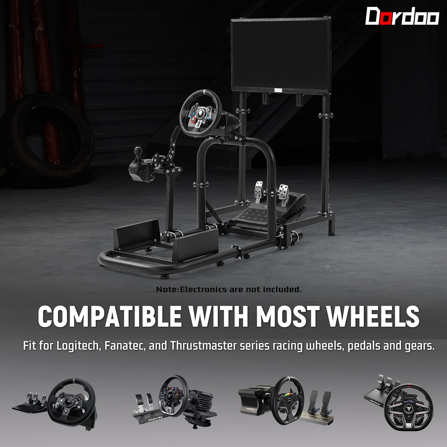 Dardoo Racing Simulator Cockpit (50mm Round Tube) with Monitor Stand L-Shaped Fit for Logitech  G29 G920 G923,for Thrustmaster,for Fanatec,Steering Wheel Stand,Not Included Wheel,Pedal and Handbrake