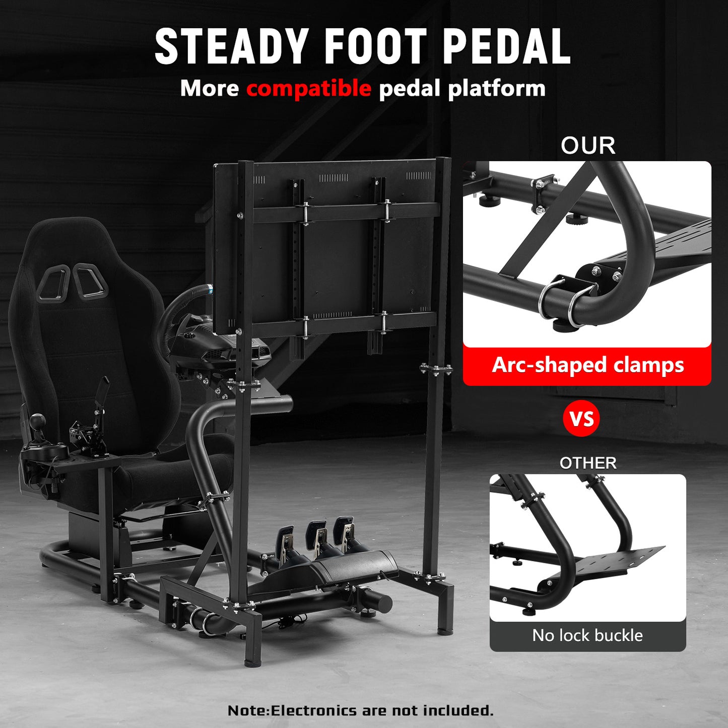 Dardoo Racing Sim Cockpit with Monitor Stand Seat wheel stand Adjustable Compatible with All Logitech G29 G920, Thrustmaster Xbox, Includes only Cockpit,Black Seat and Monitor Stand(75+56)