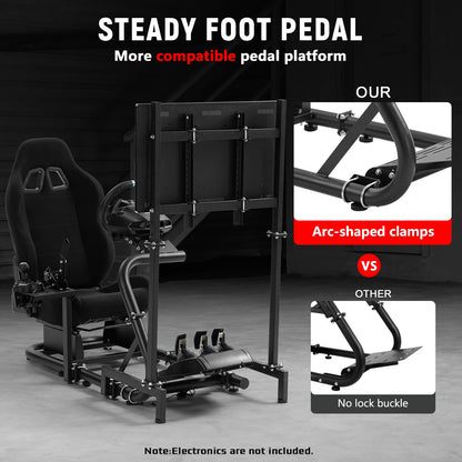 Dardoo Racing Sim Cockpit with Monitor Stand Seat wheel stand Adjustable Compatible with All Logitech G29 G920, Thrustmaster Xbox, Includes only Cockpit,Black Seat and Monitor Stand(75+56)