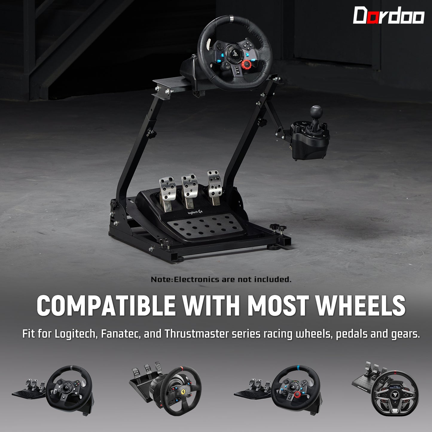 Dardoo Racing Wheel Stand Frame Foldable Fit for Logitech G920,G29,G25,G923, Thrustmaster T80 T150 TX F430, Fanatec, Adjustable Steering Wheel Platform, not Included Wheel and Pedals, Shifter