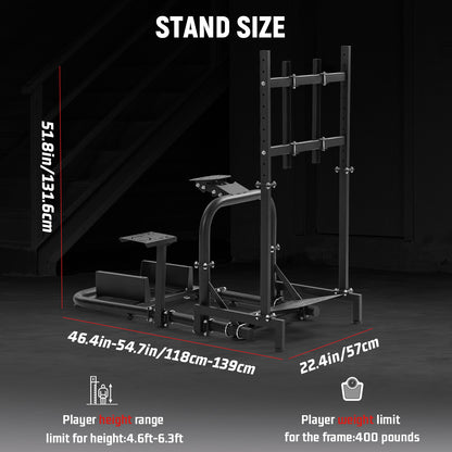 Dardoo Racing Simulator Cockpit (50mm Round Tube) with Monitor Stand L-Shaped Fit for Logitech  G29 G920 G923,for Thrustmaster,for Fanatec,Steering Wheel Stand,Not Included Wheel,Pedal and Handbrake