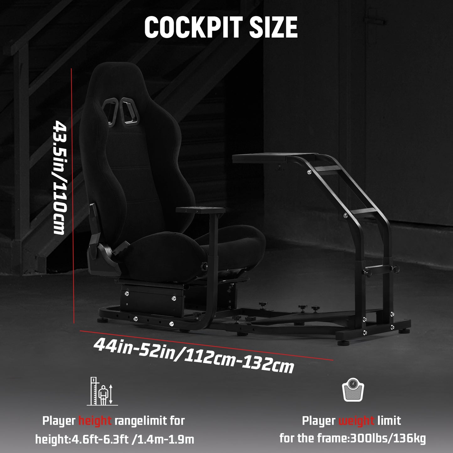 Dardoo Racing Simulator Cockpit with Adjustable Racing Seat, Fully Adjustable, Fits for Logitech G29 G920 G923, Thrustmaster T150 T300RS GT Racing Steering Wheel Stand, Not Included Wheel Shifter and Pedals