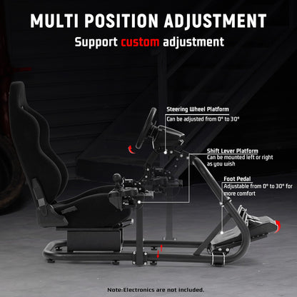 Dardoo Racing Simulator Cockpit with Black Seat, Adjustable Cockpit Simulator, Fit for Logitech G923 G29 G920, Thrustmaster Wheels Stabilized Driving Sim Cockpit, Without Wheel, Pedal and Hand Brake