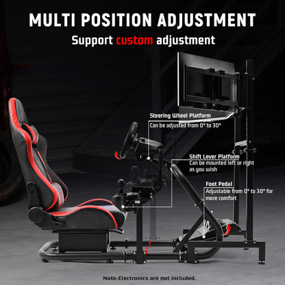 Dardoo Inspired Racing Sim Simulator Cockpit with Red Seat and  Triple Monitor Stand, Fit for Logitech G29,G25,G920,G923,T248,NOT Include Wheel Shifter Pedals