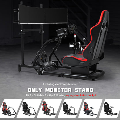Dardoo Sim Racing Triple Monitor Stand with Adjustable Height & Width for 27 or 32 Inch Display 3 Screens TV Mount Compatible with Round Tube Racing Sim Cockpit