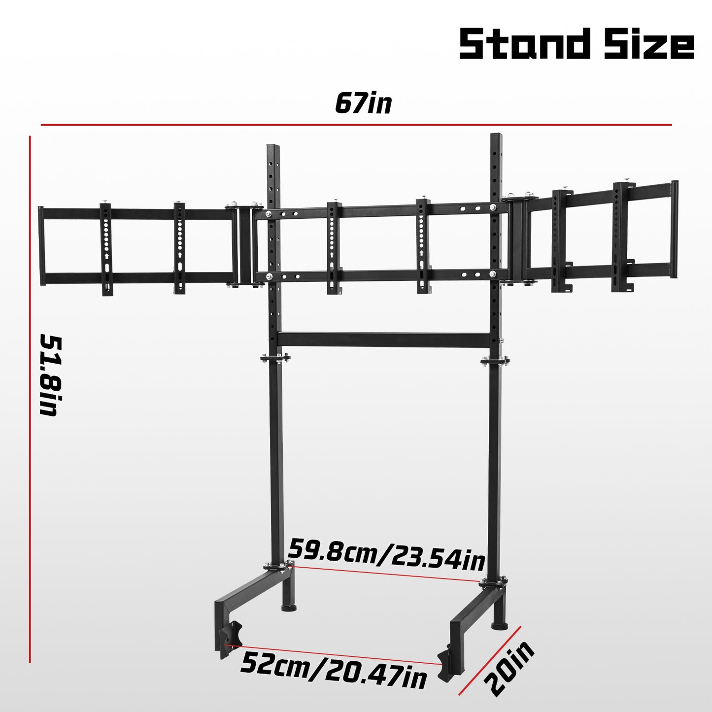 Dardoo Sim Racing Triple Monitor Stand with Adjustable Height & Width for 24-32 Inch Display 3 Screens TV Mount Compatible with Round Tube Racing Sim Cockpit