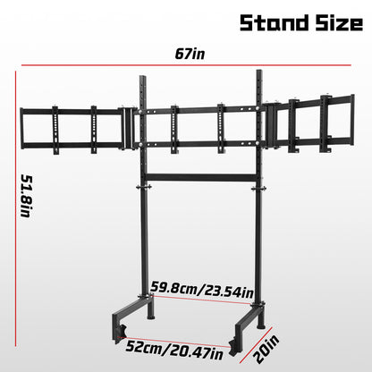 Dardoo Sim Racing Triple Monitor Stand with Adjustable Height & Width for 24-32 Inch Display 3 Screens TV Mount Compatible with Round Tube Racing Sim Cockpit