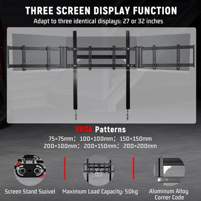 Dardoo Gaming Simulator Cockpit With Seat Triple-Screen Display Stand, Profile 40 x 80 mm , Steering Wheels Fit For Logitech G923 G29 G920, for Thrustmaster T300RS TMX-PRO, Shifter, Handbrake, Pedals & Display are not Included