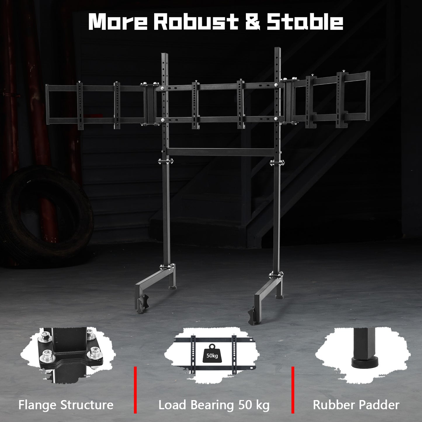 Dardoo Sim Racing Triple Monitor Stand with Adjustable Height & Width for 27 or 32 Inch Display 3 Screens TV Mount Compatible with Round Tube Racing Sim Cockpit