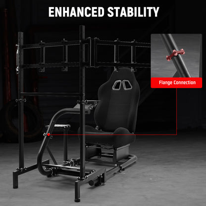 Dardoo Inspired Racing Sim Simulator Cockpit with Black Seat and  Triple Monitor Stand, Fit for Logitech Thrustmaster G29,G25,G920,G923,T248,NOT Include Wheel Shifter Pedals