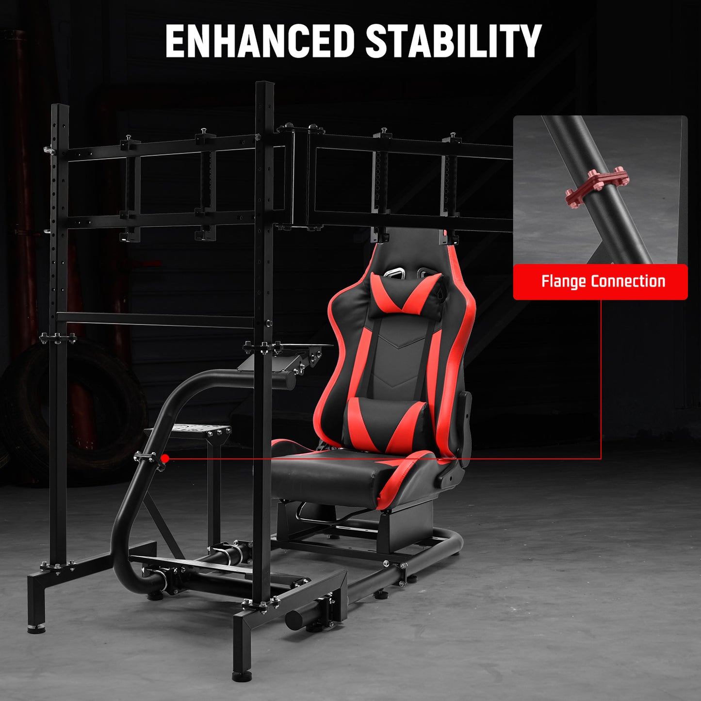 Dardoo Inspired Racing Sim Simulator Cockpit with Red Seat and  Triple Monitor Stand, Fit for Logitech G29,G25,G920,G923,T248,NOT Include Wheel Shifter Pedals