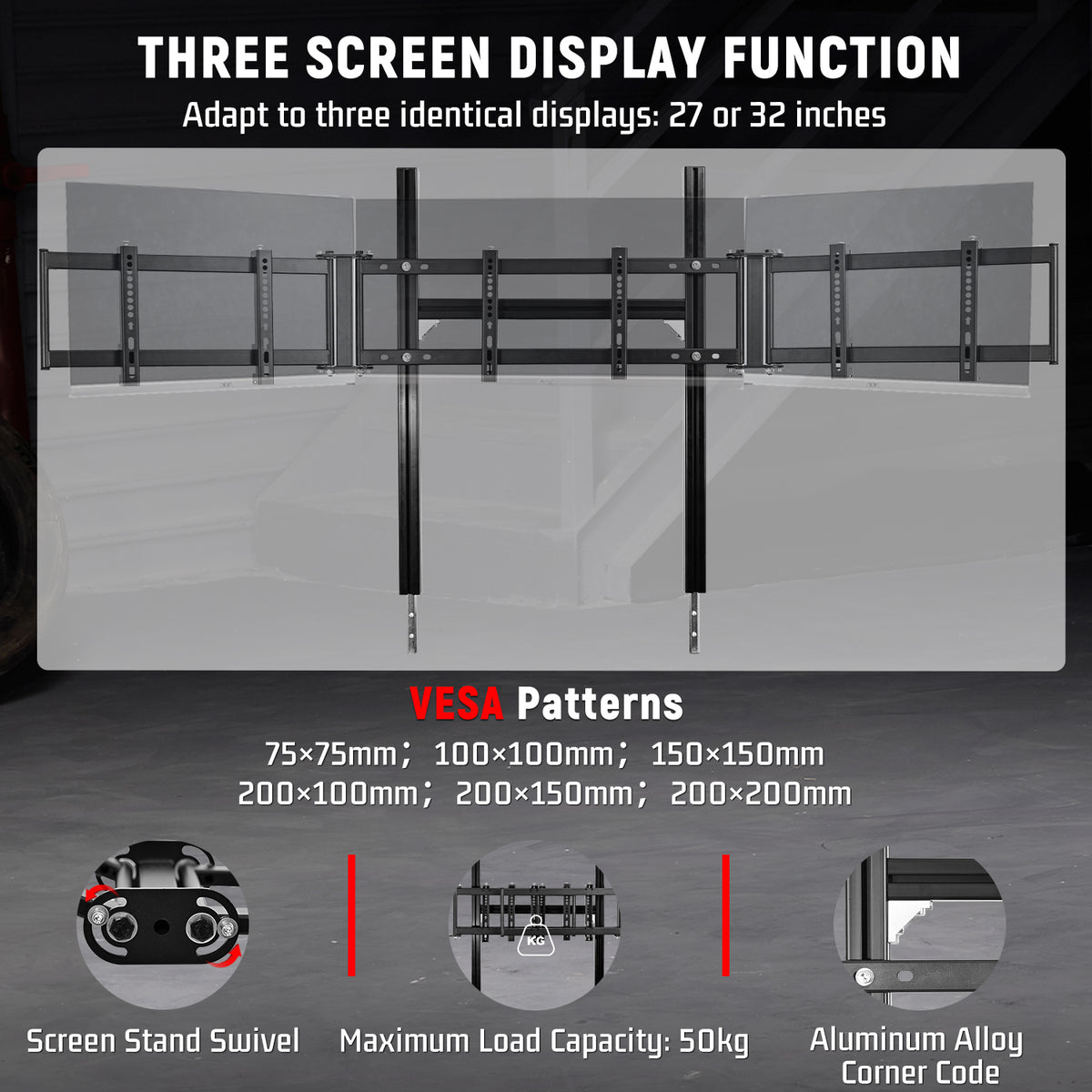 Dardoo 4080 Aluminum Racing Simulator Cockpit with Black Seat and Triple Monitor Stand, Fully Adjustable, Fit for Logitech, Thrustmaster, Fanatec G29 G920 T300, Not Include Steering Wheel,Pedals,Handbrake,Monitor