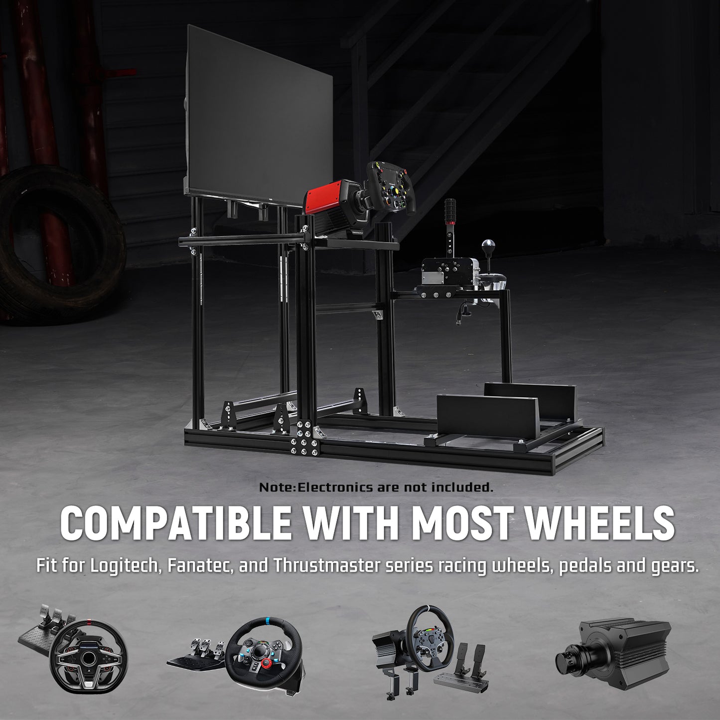 Dardoo 3060 Aluminum Racing Simulator Cockpit with TV Stand , Fully Adjustable,  Support for Logitech/Thrustmaster/Fanatec G29 G923 G920 T248 T300 GSL DD, Not Include Steering Wheel,Pedals,Handbrake