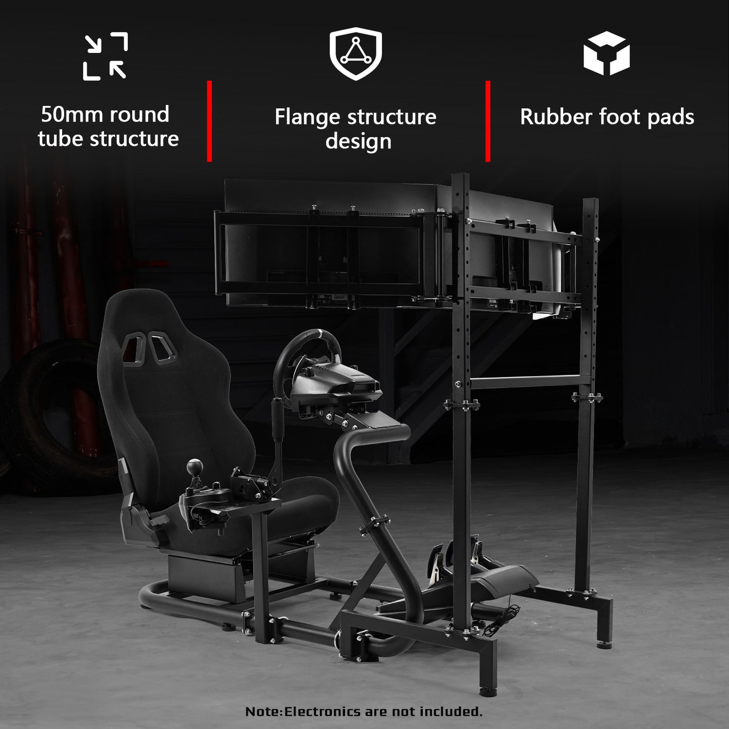Dardoo Inspired Racing Sim Simulator Cockpit with Black Seat and  Triple Monitor Stand, Fit for Logitech Thrustmaster G29,G25,G920,G923,T248,NOT Include Wheel Shifter Pedals