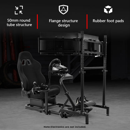 Dardoo Inspired Racing Sim Simulator Cockpit with Black Seat and  Triple Monitor Stand, Fit for Logitech Thrustmaster G29,G25,G920,G923,T248,NOT Include Wheel Shifter Pedals