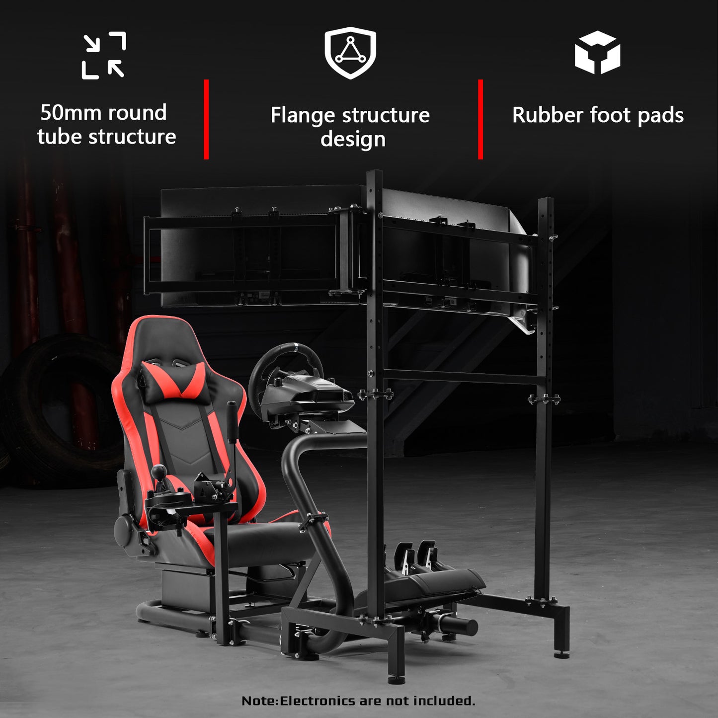 Dardoo Inspired Racing Sim Simulator Cockpit with Red Seat and  Triple Monitor Stand, Fit for Logitech G29,G25,G920,G923,T248,NOT Include Wheel Shifter Pedals