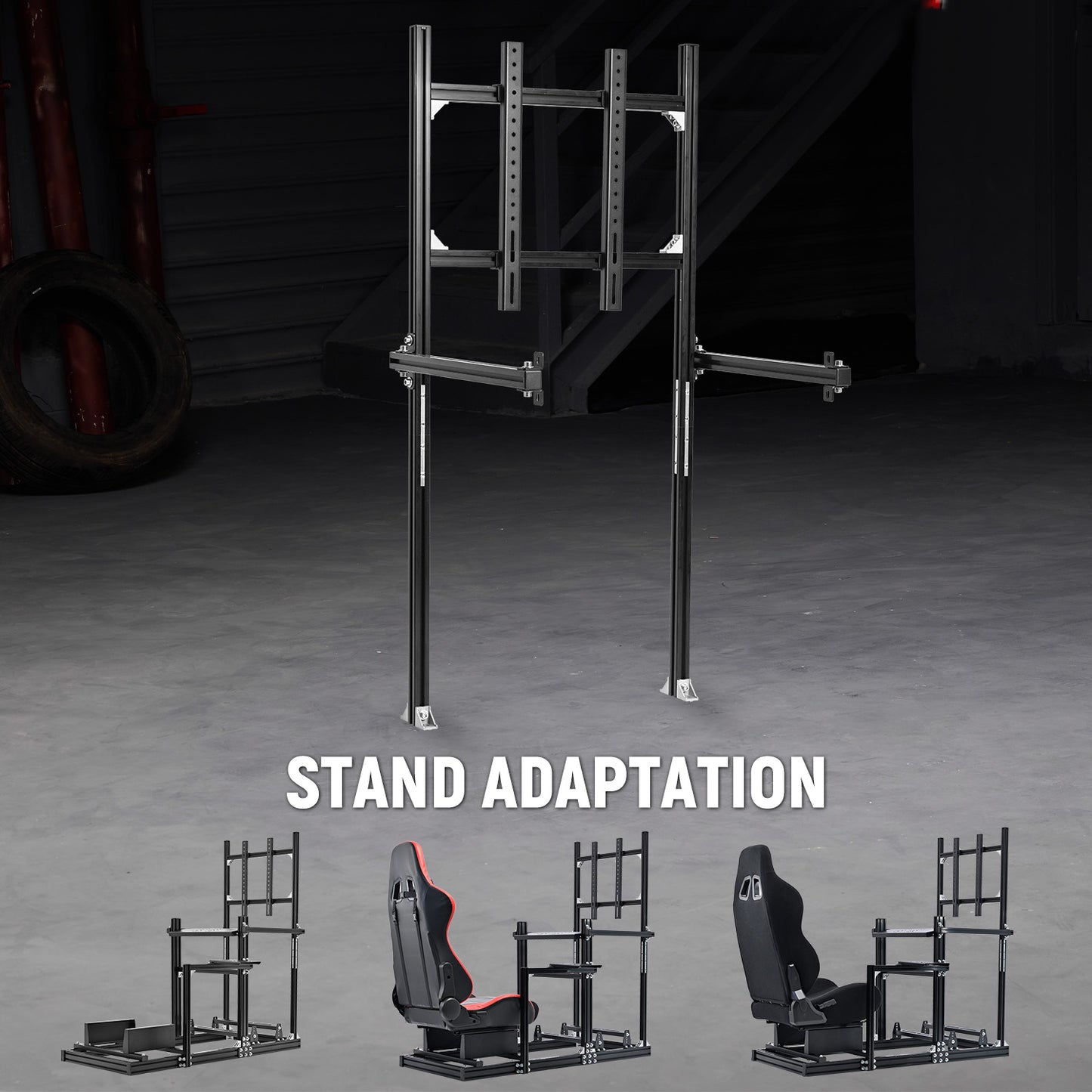 Dardoo 3060 Heavy-Duty Aluminum Extrusion Monitor Mount Compatible with 27-65 Inch Height Adjustable, Supports DIY Expansion Modification Racing Cockpit with Seat