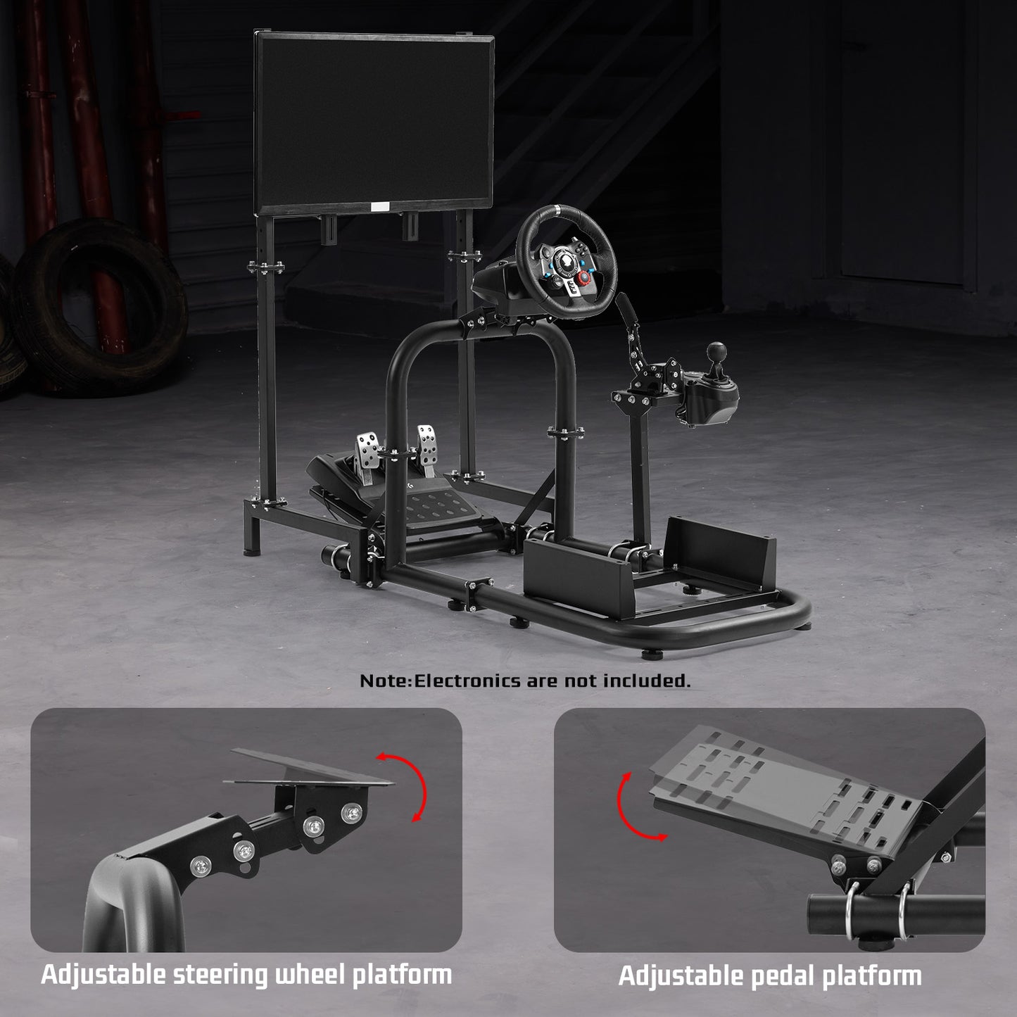 Dardoo Racing Simulator Cockpit (50mm Round Tube) with Monitor Stand L-Shaped Fit for Logitech  G29 G920 G923,for Thrustmaster,for Fanatec,Steering Wheel Stand,Not Included Wheel,Pedal and Handbrake