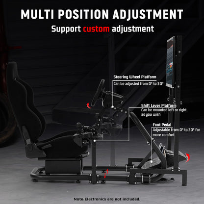 Dardoo Racing Sim Cockpit with Monitor Stand Seat wheel stand Adjustable Compatible with All Logitech G29 G920, Thrustmaster Xbox, Includes only Cockpit,Black Seat and Monitor Stand(75+56)