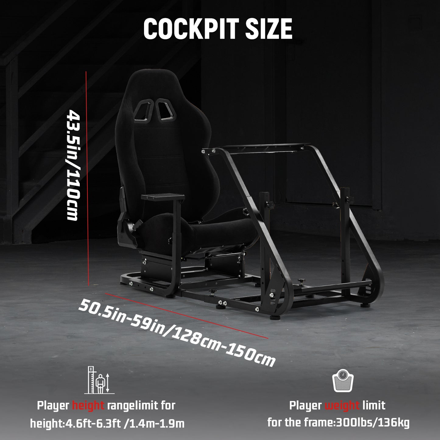 Dardoo Racing Gaming Simulator Cockpit Stand with Black Seats Fits for Logitech G25 G27 G29 G920 G923, Thrustmaster, Fanatec Compatible with Xbox Playstation PC Platforms, Wheel& Pedals Not Included