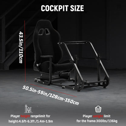 Dardoo Racing Gaming Simulator Cockpit Stand with Black Seats Fits for Logitech G25 G27 G29 G920 G923, Thrustmaster, Fanatec Compatible with Xbox Playstation PC Platforms, Wheel& Pedals Not Included