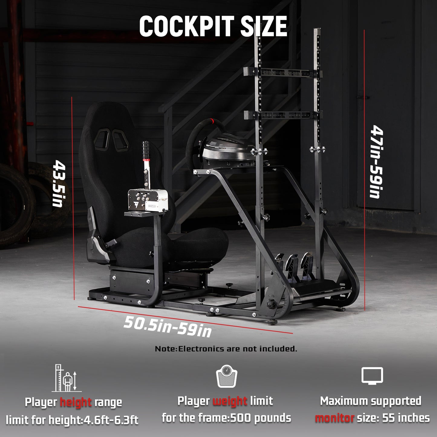 Dardoo G923 Racing Simulator Cockpit with Monitor Mount and Black Seat Adjustable Fits for Logitech G29 G920/Thrustmaster T300, Without Shifter, Wheel, Pedals and Display