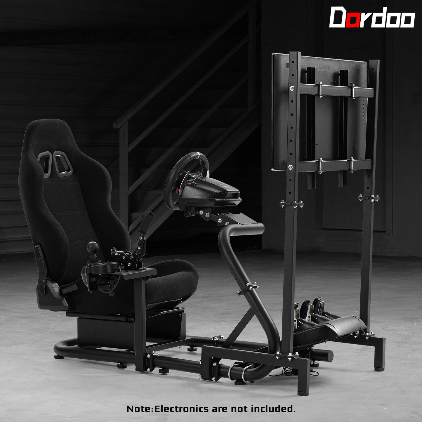 Dardoo Racing Sim Cockpit with Monitor Stand Seat wheel stand Adjustable Compatible with All Logitech G29 G920, Thrustmaster Xbox, Includes only Cockpit,Black Seat and Monitor Stand(75+56)