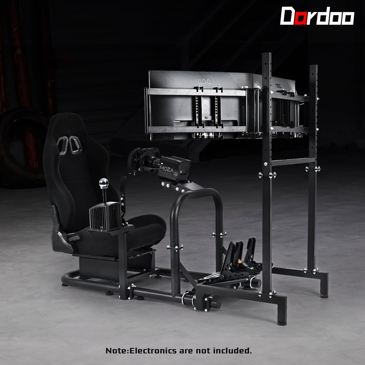 Dardoo Racing Simulator Cockpit Vertical Bracket with Triple Monitor Stand and Black Seat Fit for Logitech G29 G920 G923,for Thrustmaster T300RS,for Fanatec CSL-DD, No Steering Wheel, Pedal or Shifter