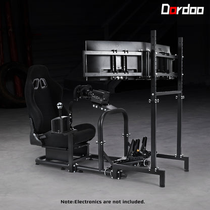 Dardoo Racing Simulator Cockpit Vertical Bracket with Triple Monitor Stand and Black Seat Fit for Logitech G29 G920 G923,for Thrustmaster T300RS,for Fanatec CSL-DD, No Steering Wheel, Pedal or Shifter
