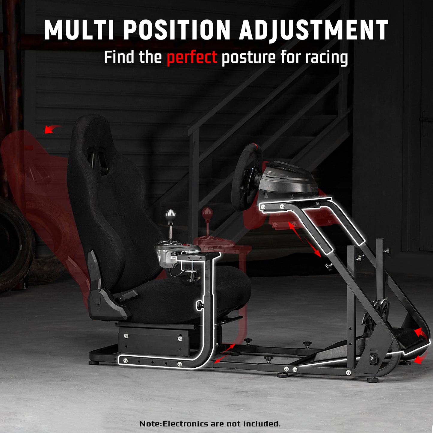 Dardoo Racing Gaming Simulator Cockpit Stand with Black Seats Fits for Logitech G25 G27 G29 G920 G923, Thrustmaster, Fanatec Compatible with Xbox Playstation PC Platforms, Wheel& Pedals Not Included
