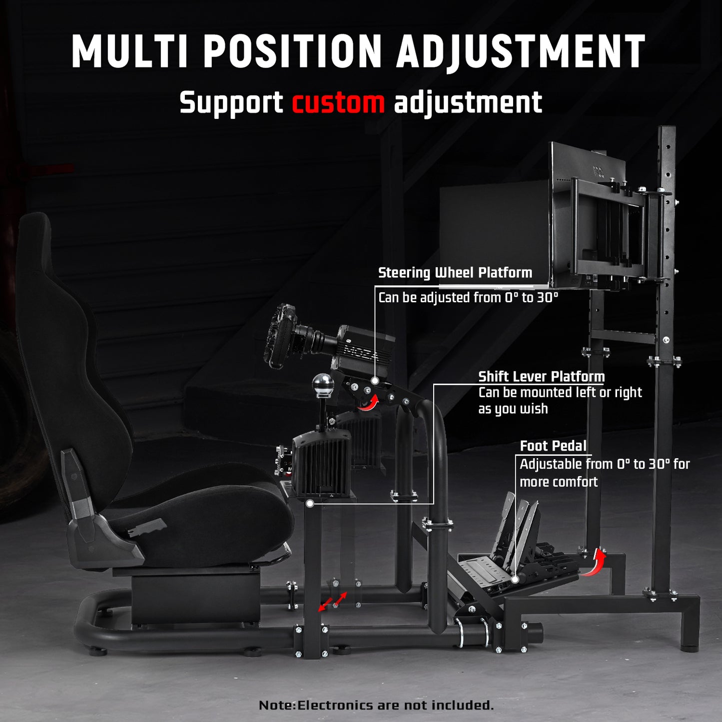 Dardoo Racing Simulator Cockpit Vertical Bracket with Triple Monitor Stand and Black Seat Fit for Logitech G29 G920 G923,for Thrustmaster T300RS,for Fanatec CSL-DD, No Steering Wheel, Pedal or Shifter