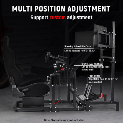 Dardoo Racing Simulator Cockpit Vertical Bracket with Triple Monitor Stand and Black Seat Fit for Logitech G29 G920 G923,for Thrustmaster T300RS,for Fanatec CSL-DD, No Steering Wheel, Pedal or Shifter