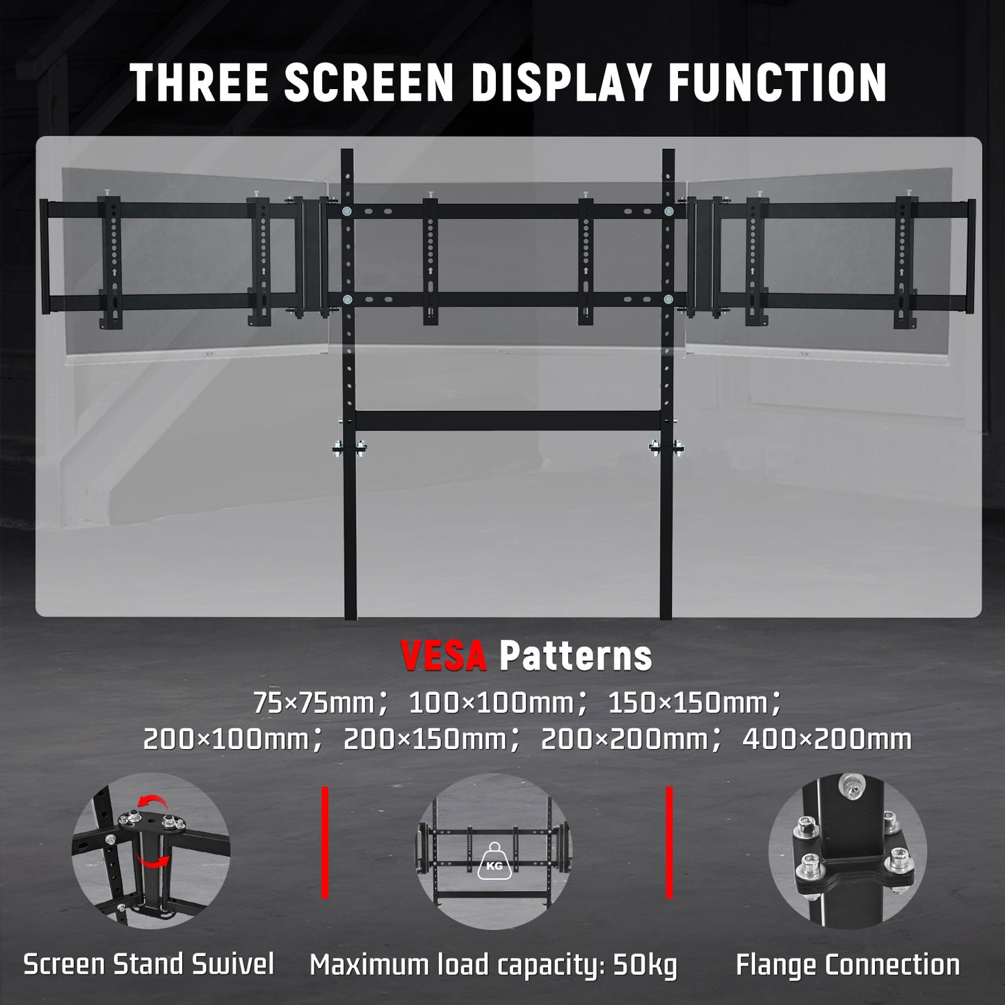 Dardoo Racing Simulator Cockpit Vertical Bracket with Triple Monitor Stand and Black Seat Fit for Logitech G29 G920 G923,for Thrustmaster T300RS,for Fanatec CSL-DD, No Steering Wheel, Pedal or Shifter