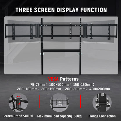 Dardoo Racing Simulator Cockpit Vertical Bracket with Triple Monitor Stand and Black Seat Fit for Logitech G29 G920 G923,for Thrustmaster T300RS,for Fanatec CSL-DD, No Steering Wheel, Pedal or Shifter