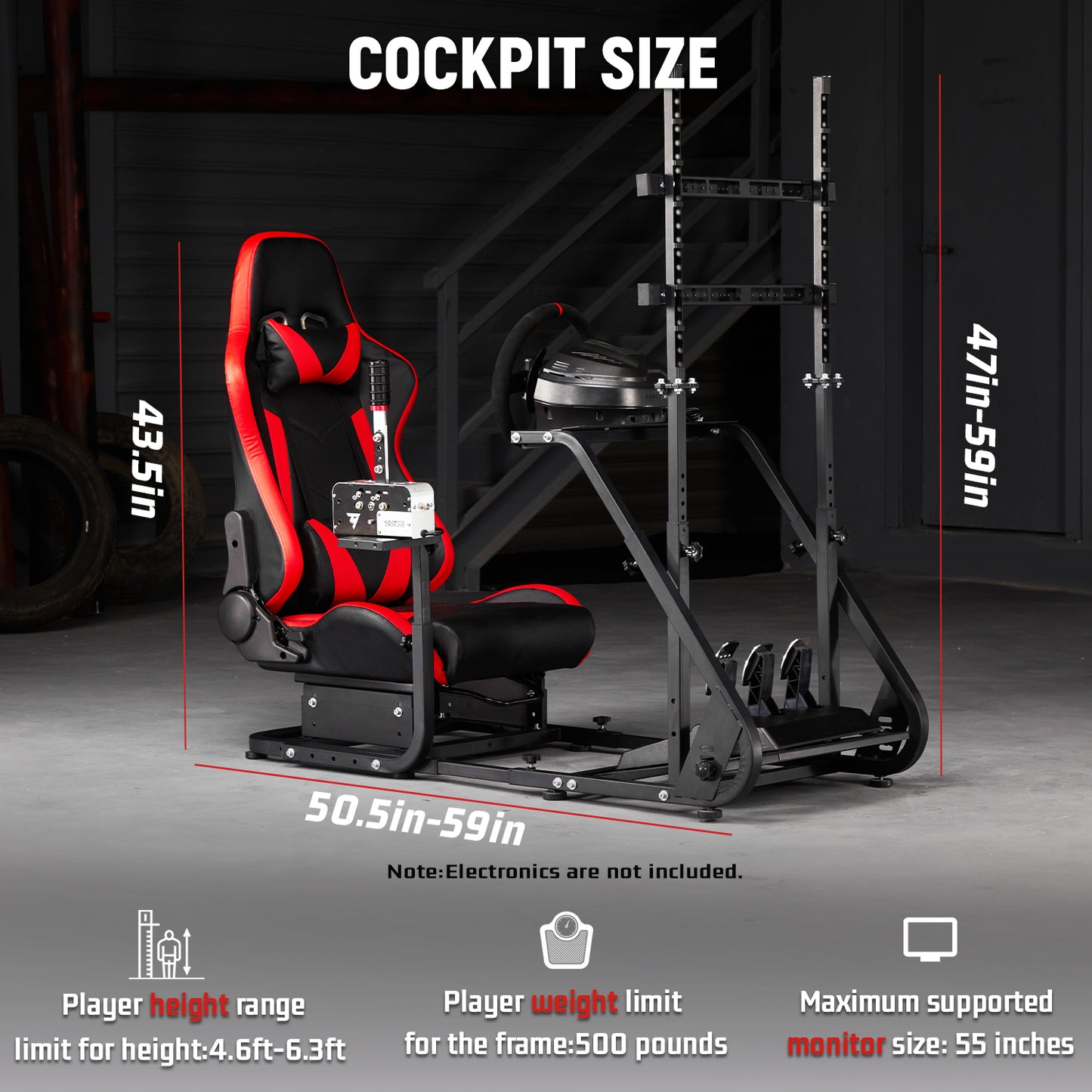 Dardoo G923 Racing Simulator Cockpit with Monitor Mount Fits for Logitech/Thrustmaster G25 G27 G29 G920 T150 T300,Simulator Cockpit with red Seat,Without Wheel,Pedal,Shift and Monitor