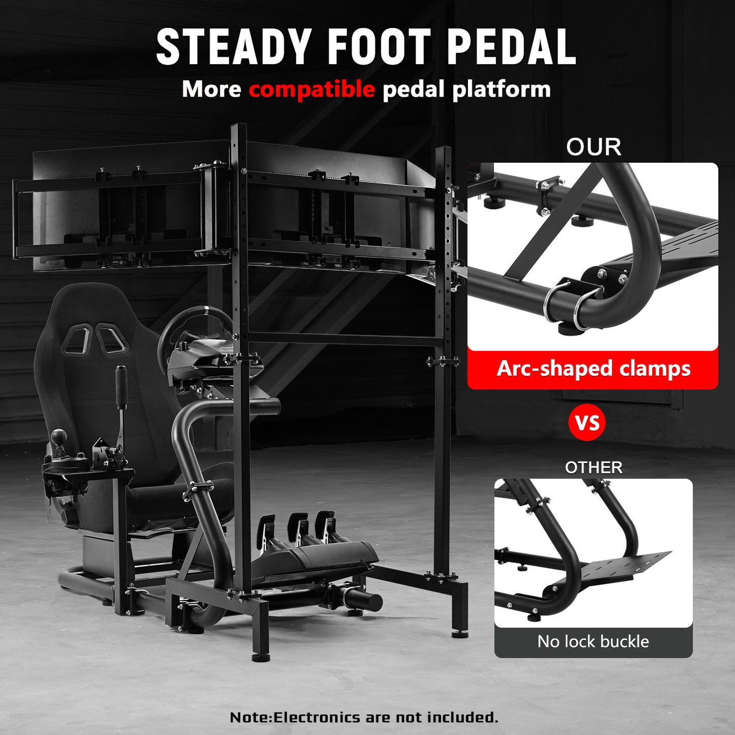 Dardoo Inspired Racing Sim Simulator Cockpit with Black Seat and  Triple Monitor Stand, Fit for Logitech Thrustmaster G29,G25,G920,G923,T248,NOT Include Wheel Shifter Pedals