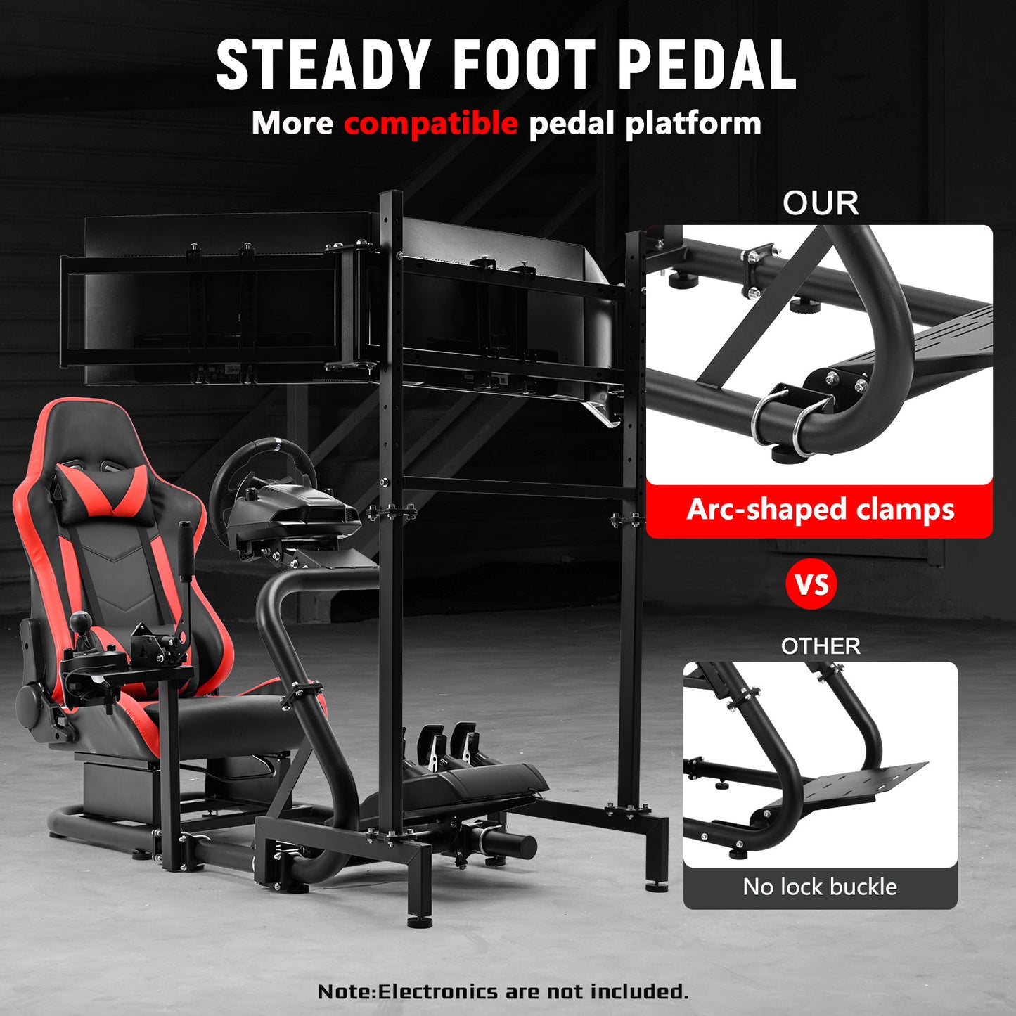 Dardoo Inspired Racing Sim Simulator Cockpit with Red Seat and  Triple Monitor Stand, Fit for Logitech G29,G25,G920,G923,T248,NOT Include Wheel Shifter Pedals