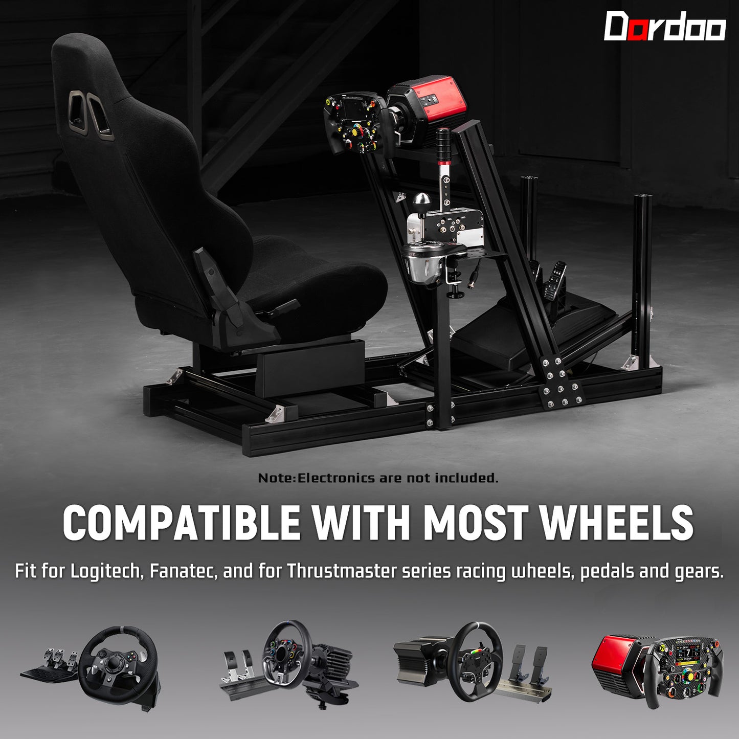 Dardoo F1 Racing Wheel Stand Cockpit with Seat, Rugged Profile 40 x 80 mm Wheel Cage Fit for Logitech G923, for Thrustmaster Sim Racing Mount without Steering Wheel, Pedal, Handbrake