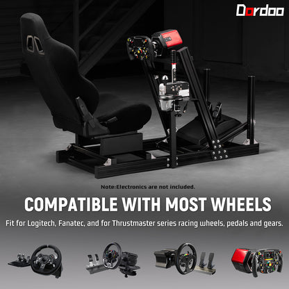 Dardoo F1 Racing Wheel Stand Cockpit with Seat, Rugged Profile 40 x 80 mm Wheel Cage Fit for Logitech G923, for Thrustmaster Sim Racing Mount without Steering Wheel, Pedal, Handbrake