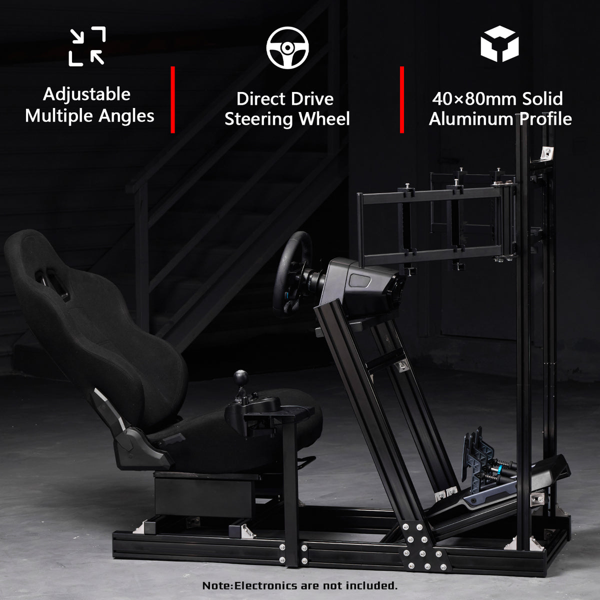 Dardoo Gaming Simulator Cockpit With Seat Triple-Screen Display Stand, Profile 40 x 80 mm , Steering Wheels Fit For Logitech G923 G29 G920, for Thrustmaster T300RS TMX-PRO, Shifter, Handbrake, Pedals & Display are not Included