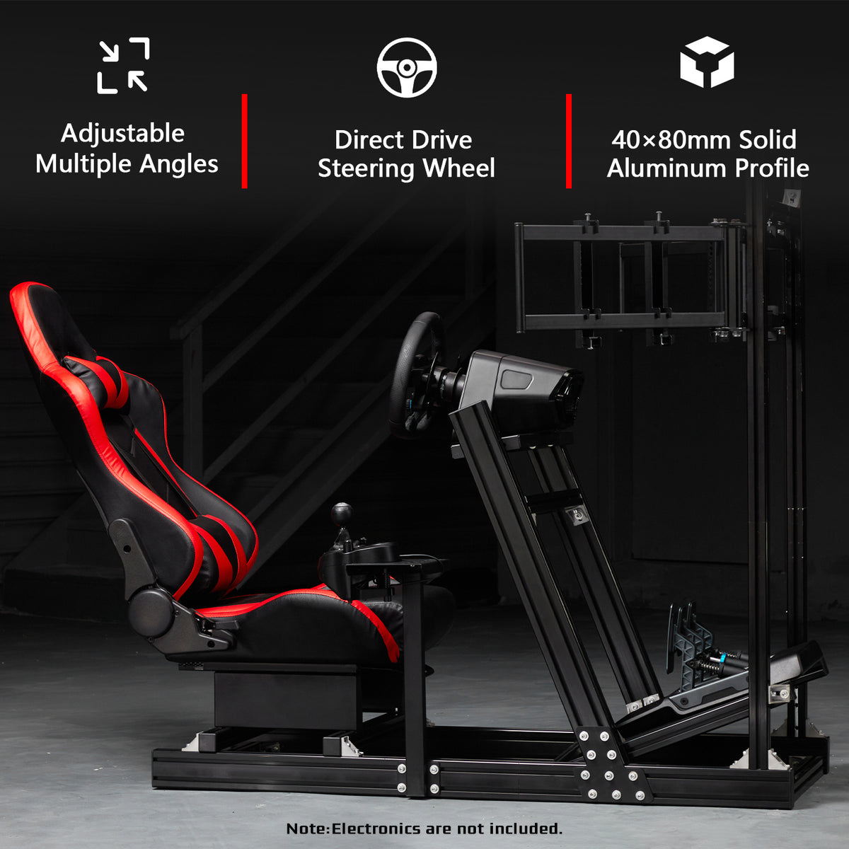 Dardoo F1 Racing Simulator Cockpit with Seat Triple-Screen Display Frames Solid profile 40 x 80 mm Wheel Stand Fit for Logitech G920 G923, for Thrustmaster T300RS Without Wheel, Pedal, Handbrake and Monitor